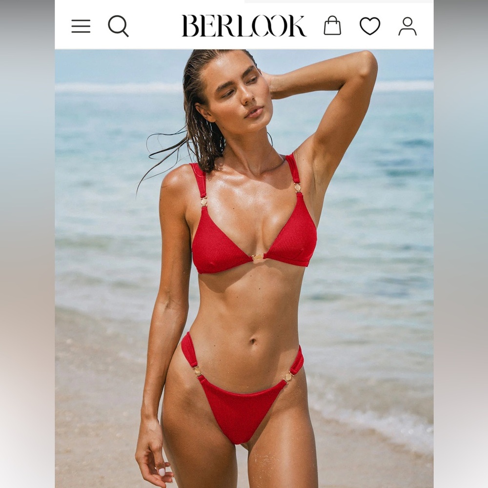Berlook Red Gold-Accented Bikini Top and Bottom Set